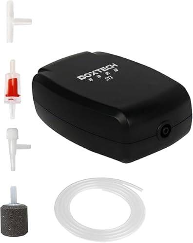 Boxtech Ossigenatore per Acquari di Super ossigeno, Potente Aeratore Acquario con Pietra d'aria, Tubo d'aria e Valvola di Non Ritorno, Pompa d'ossigeno per Pesci per Acquari (2W)