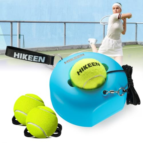 Hikeen Premium Tennis Trainer Rebound with Metal Base,Portable Solo Tennis Trainer Set with 3 Highly Elastic String Balls,Tennis Practice Equipment for Adult Kids and Beginners -Blue