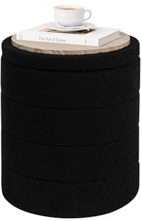 PINPLUS Hocker mit Stauraum Rund Aufbewahrungsbox mit Deckel, Faltbare Fußhocker Polsterhocker mit Stauraum Ø 37x45 cm für Wohnzimmer, Schlafzimmer & Flur, Schwarz