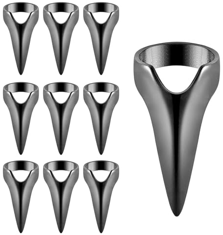 KinetiCore 10 Pack Metal Finger Nail Stitch Braid Tools, Black Hair Parting Ring, Retro Claw Rings for Braiding, Highlights, Hair Extensions, Cosplay & Nail Art