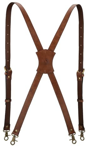 Tourbon - Bretelle resistenti da uomo, in vera pelle, regolabili, a forma di X, 2,5 cm di larghezza