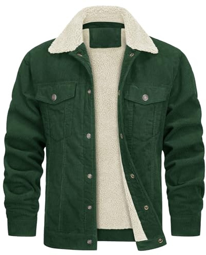 Chaqueta de pana polar con forro de sherpa para hombre, chaqueta trabajo estilo camionero con cuello vuelto, abrigo cálido invierno.