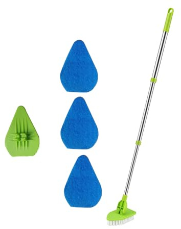 Limpiador de Azulejos de baño - Pespa para la Limpieza de la Ducha, Esponja del Suelo de la bañera de la Cabeza Duall | Depurador Ajustable de Mango Largo de Alto para Paredes de baño Esquinas