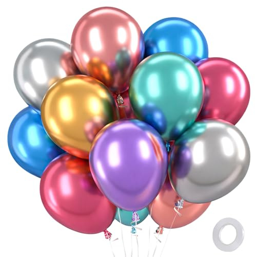 QIFU Ballons Métallique Multicolores - 100 Pièces Ballons Anniversaire Multicolores Rouge Bleu Rose Gold Vert, Ballon Latex Hélium Pour Decoration Anniversaire Baby Shower Mariage Fête, 12 Pouces