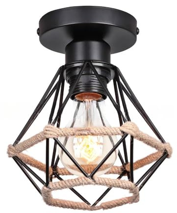 HCIPJQY Plafonnier Noir Encastré Pour Couloir, Lampe De Plafond Pour Cuisine Luminaires Modernes À Fixer Au Plafond Avec Accent Corde De Chanvre Lot De 1 Luminaire Cage Pour Chambre, Salon