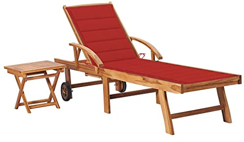 Generico Lettino Prendisole con Tavolo e Cuscino in Massello di Teak,Mobili,Mobili da Giardino,Mobili e sedie da Giardino,Sdraio da giardino-3063027