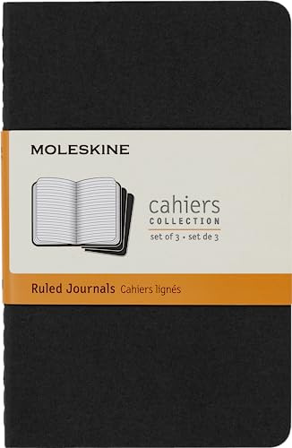 Cahier Moleskine Journal, Lot de 3 carnets lignés, couverture en carton et couture visible, noir, 64 pages, format Pocket 9 x 14 cm