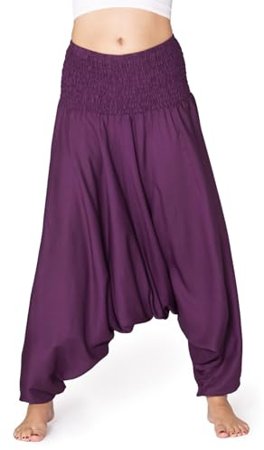 PANASIAM Sarouel Femme Uni - 2 en 1 - Sarouel & Combinaison | Pantalon d'été, 100% viscose, pantalon de yoga à entrejambe bas, taille élastique, idéal pour plage, loisirs, voyages