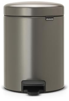 Brabantia NewIcon Pedal Bin 5L, Soft-Closure Bathroom Rubbish Bin, Removable Inner Bucket + Free Bin Bags, Platinum