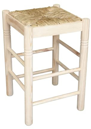 GRECA Taburetes Madera Maciza con Asiento de Enea. En Madera Natural. En Crudo. Varias Medidas. (34 * 34 * 47)