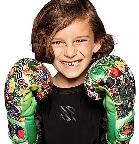 Sanabul Sticker Bomb Kids Boxing Gloves Children & Youth Boxing MMA and Kickboxing Gloves - Dino Jungle, 6 OZ