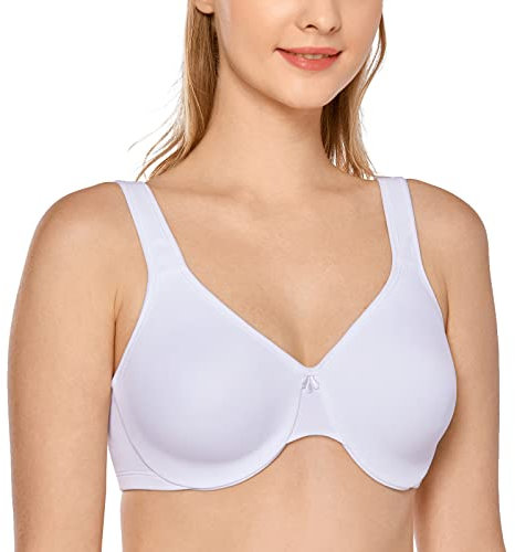Delimira Women's Minimiser Bra Plus Size Underwired Full Cup Non Padded Seamless Support T Shirt Bra White 36E