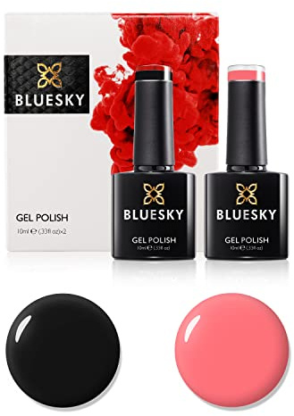 Bluesky Gel Nail Polish Set, 9th Anniversary Set 8, 2 x 10ml, 80518 Blackpool, A074 Pink Neon Coral, Black (Requires Curing Under UV LED Lamp)