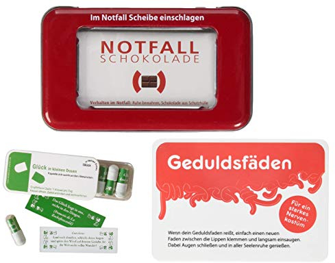 Notfallschokolade, Fruchtgummi Geduldsfäden und Glück in kleinen Dosen, 3er Geschenk-Set, von Liebeskummerpillen