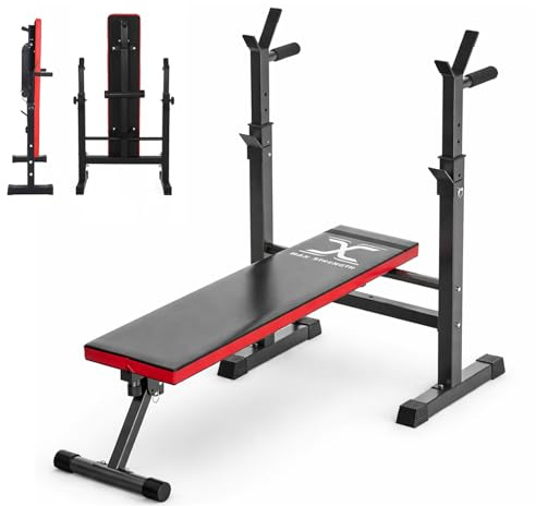 Max Strength 4 in 1 Adjustable Weight Bench with Dip Station Adjustable Folding Heavy Duty Weight Lifting Bench Multifunction Weight Lifting Flat Incline And Decline For Home Gym Exercise Black/Red