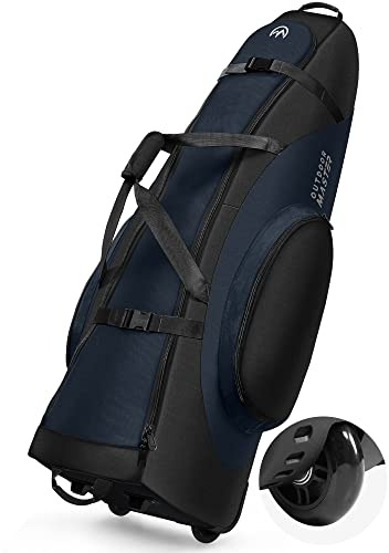 OutdoorMaster Gepolstert Golf Reisetasche mit Verstärkte Räder, 900D Heavy Duty Oxford Abriebfestigkeit & Wasserdichte Golf Reisetasche, Soft-Sided Golfschlägertasche, Schuhe/Zubehör Lagerung (B-Blau)