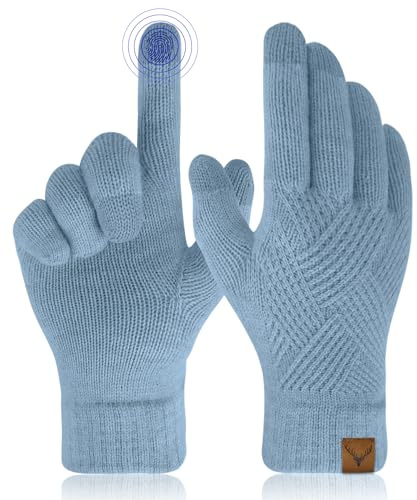 BLURBE Winter Touch Screen Thermal Gloves - Thickened Knitted Mittens for Women, Ladies, Girls - Soft Warm for Smartphone Texting, Ski, Cycling, Running - UK Gifts