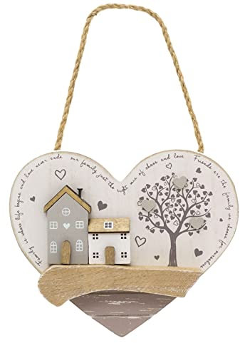 Plaque murale en bois en forme de cœur avec inscription « Family and Friends », style shabby chic