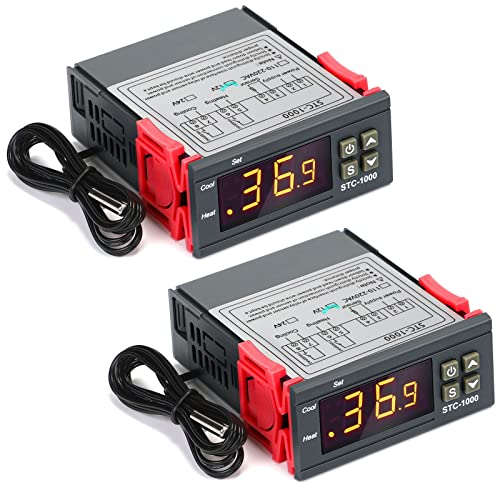2 Piezas Controladores Digitales de Temperatura de STC-1000 DC 12V 10A Termostato Centígrado Termostato Digital General Calibración de Temperatura con Salida de Relé de Sensor 2