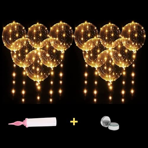 Paquete completo de 12 globos LED luminosos de 50 cm de calidad TF incluidos: bomba, pilas, elásticas, metro. 3 luces - Navidad/San Valentín/Boda/Cumpleaños