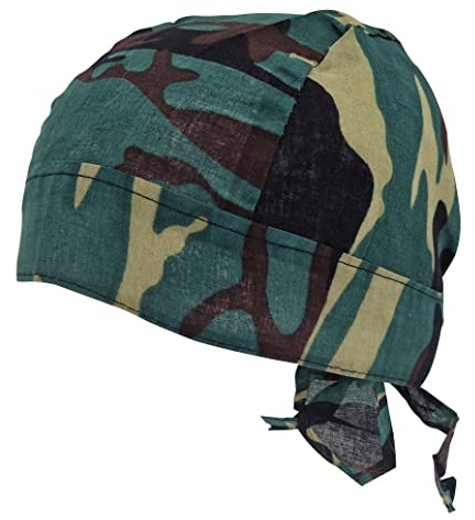 Camo Zandana Green Tie Bandana Style Fitted Skull Cap Biker Pirate Durag Cotton Breathable Sports Hat