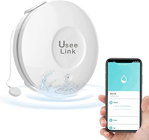 UseeLink WLAN Wassermelder, WiFi Wassersensor Alarm Wasserleckdetektor mit App-Benachrichtigungen und 100dB akustischen Alarm, Wassermelder für Küche, Bad, Keller