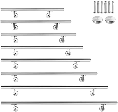 XMTECH Pasamanos de acero inoxidable, pasamanos para escaleras, pasamanos de pared, escaleras para exterior e interior, con soportes de pared y material de montaje, longitud: 60 cm