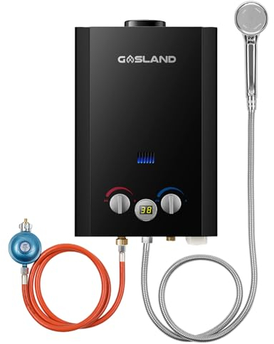 GASLAND BE264B 10L Gas Wasser Heizung, Freistehende Tankless Gasdurchlauferhitzer, Instant LPG Durchlauferhitzer, 30/37mbar,für Campingdusche Pferdedusche