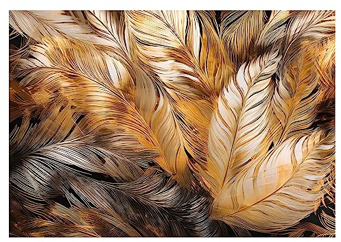 WallArena - Vlies Fototapete Federn 3D Effekt Abstrakt Gold 416x290 cm - Fototapeten - Tapeten - für Wohnzimmer Schlafzimmer - Vliestapete Wandtapete Tapete 3D Effekt- inkl. Kleister