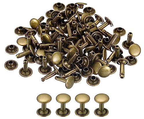 sourcing map 100 Sets Leder Nieten 9mm Doppelt Kappe Nieten 12mm Höhe Metall Nieten Runde Nieten Hohlnieten Niete für Leder Handwerk Reparatur DIY Geldbeutel Gürtel Taschen Schuhe Bronze Ton