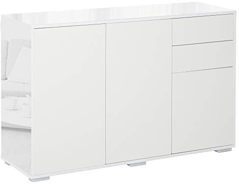 HOMCOM High Gloss Frame Sideboard, Side Cabinet, Push-Open Design with 3 Doors for Living Room, Bedroom, White