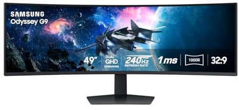 Samsung 49” Odyssey G9 Series DQHD 1000R Curved Gaming Monitor, 1ms(GtG), VESA DisplayHDR 1000, 240Hz, AMD FreeSync Premium Pro, Height Adjustable Stand, Ultrawide Screen, LS49CG954ENXZA, 2024