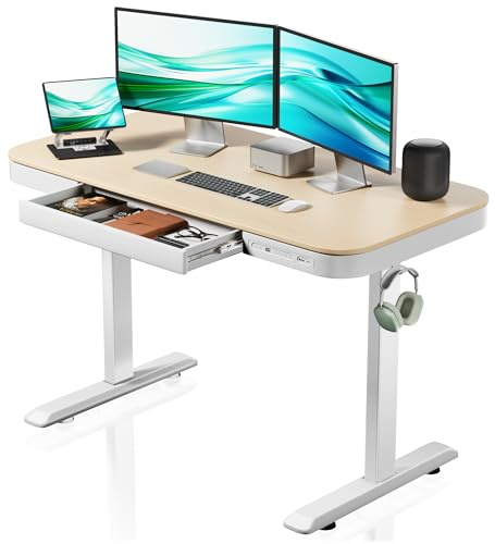 WilTec Escritorio elevable monomotor con Cargador Sistema antichoque Memoria Aviso Tiempo Sentado/de pie Escritorio de pie Tablero 1180 x 600 mm