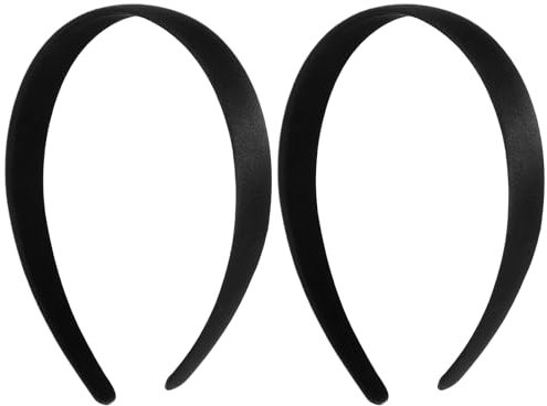 2 cerchietti per capelli da donna in raso nero, tinta unita, larghi, alla moda, elastici alla moda, accessori per madri, sorelle, cosplay, vacanze, Halloween, costumi fai da te, regali artigianali