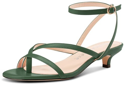 Castamere Femmes Kitten Talon Heel Ouvert Rond Bout Sandales Lanières Cheville Danse Dress Été 3.5 CM Heels Vert Foncé 42 EU