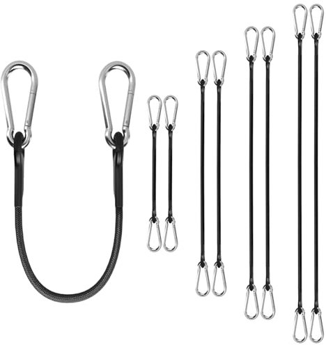 QMLING Lot de 8 tendeurs en caoutchouc avec mousquetons, expandeurs avec crochets, 2 x 100 cm, 2 x 80 cm, 2 x 60 cm, 2 x 30 cm, tendeurs solides pour barres de toit, camping, extérieur