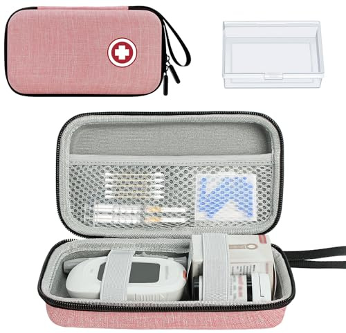 ICIMBI Étui de voyage pour fournitures pour diabétiques, étui de transport pour kit de test de diabète, kit de moniteur de glycémie avec mètre, bandelettes de test de glycémie, lancettes, dispositif