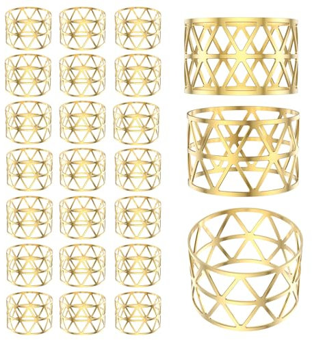 Servilleteros dorados, elegantes anillos de metal, anillos de napkin, hebillas para servilletas, anillos para Navidad, Acción de Gracias, bodas, banquetes, fiestas (D, 24 unidades)