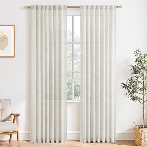 MRTREES Tende Lino Semitrasparenti per Interni Camera da Letto Soggiorno Moderne 2 Pezzi 140x240 cm Tenda Salotto Eleganti Tende Cucina Porta Finestra con Passanti Nascosti, Avorio