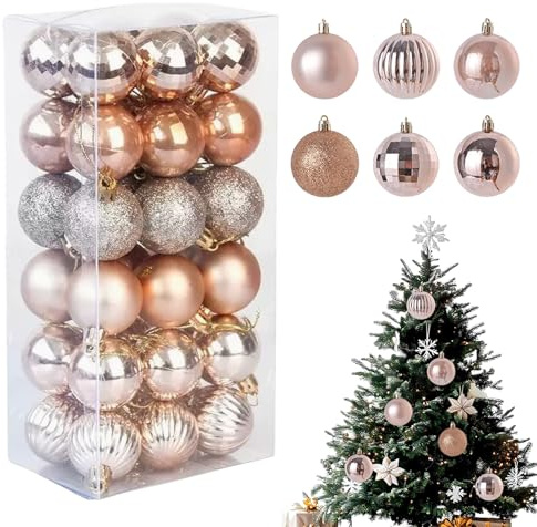 KLINNA Juego de 36 bolas para árbol de Navidad de plástico, resistentes a roturas y de 4 cm, decoración festiva para el árbol de Navidad, elegante adorno para el árbol de Navidad en acabado mate