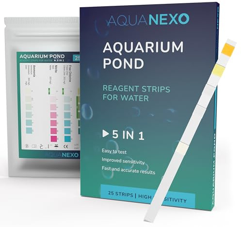 AQUANEXO 25 x o 100 x acuario de prueba de agua 5 en 1, tiras reactivas para acuarios, accesorios para acuarios, análisis de agua para mantener peces en acuarios o estanques, tiras reactivas de pH
