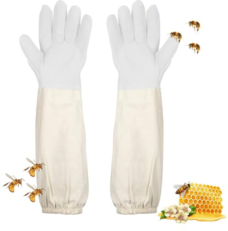 Casenly Guantes de Apicultura de Piel de Cabra, Guantes para Apicultura con Mangas Largas, Guantes de Apicultor para Hombres y Mujeres, Guante Abejas Protección, Accesorios de Apicultura