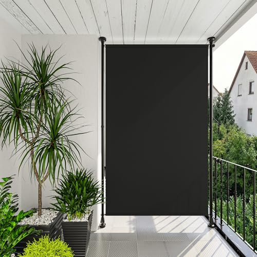 Amopatio Klemmmarkise Senkrechtmarkise 150x310 cm – Vertikalmarkise ohne Bohren mit Handkurbel höhenverstellbar – Sichtschutz, Sonnenschutz & Windschutz für Balkon Terrasse Garten, Schwarz