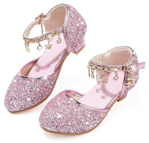 LECYGNB Sko, prinsessa, flicka, paljetter, kostym, hög klack, cosplay, bröllop, jul, födelsedag, ceremoni, fest, dansare, ballerina, sandal, kristallbling