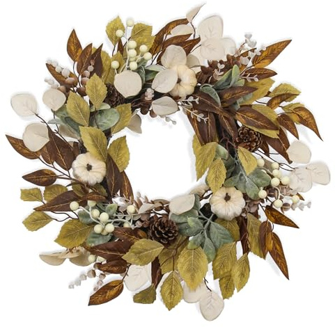 Goviraye 63cm Autumn Wreath for Front Door, Artificial Harvest Wreath with Pumpkins, Pine Cones, Berries & Autumn Leaves, Thanksgiving Indoor Outdoor Farmhouse Decor