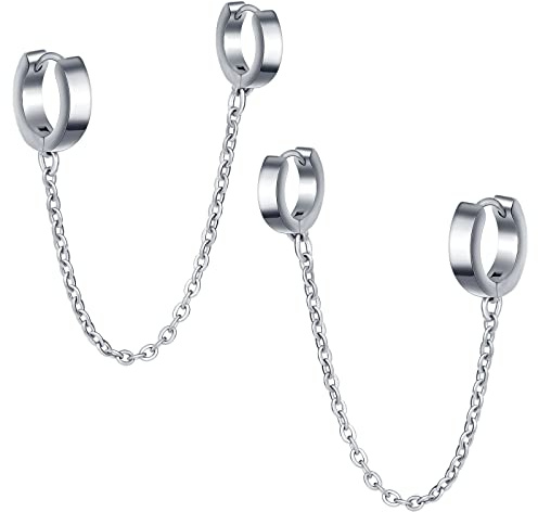 feilok Doppio anello Orecchini Studs In Acciaio Inox Punk Orecchini Set per Uomini Donne