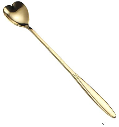 Cucchiaio da Dessert, 18cm Cucchiaio da Caffè a Fiore Cucchiaio in Acciaio Inossidabile Dorato con Manico Lungo Cucchiaio da Zucchero Cucchiaino da Tè per Gelato al Tè al Caffè(Cuore)