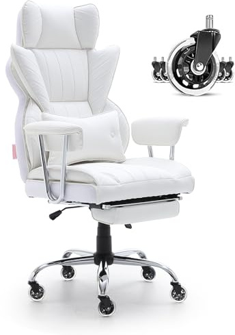 VEVOR Chaise de Bureau en Cuir PU Fauteuil de Direction Ergonomique avec Soutien Lombaire Réglable et Repose-Pieds Siège de Bureau Charge Maximale 159 kg Dossier Inclinable pour Gamer Bureau Maison