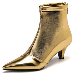 Stivaletti alla Caviglia con Tacco Basso e Punta a Punta da Donna, Stivaletti con Tacco a Gattino, Stivali da Ufficio, Eleganti, per Feste, Autunno Inverno, Stivali Caldi,d'oro,39 EU