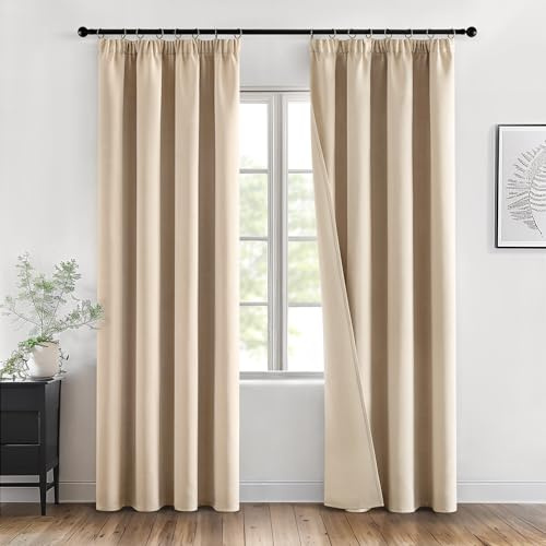 MIULEE Verdunklungsvorhänge mit Kräuselband Dunkelbeige Vorhänge Blickdicht 2er Set 200x245 cm Modern Gardinen Abdunkelnde Vorhänge Wohnzimmer Schlafzimmer Fenster Gardine Verdunkelung Thermovorhang